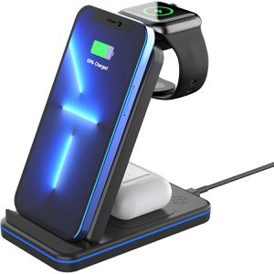 Böttcher-AG Ladestation Premium, Qi-kompatibel, 3in1, universal, mit doppelter Ladespule, Induktion, 15W