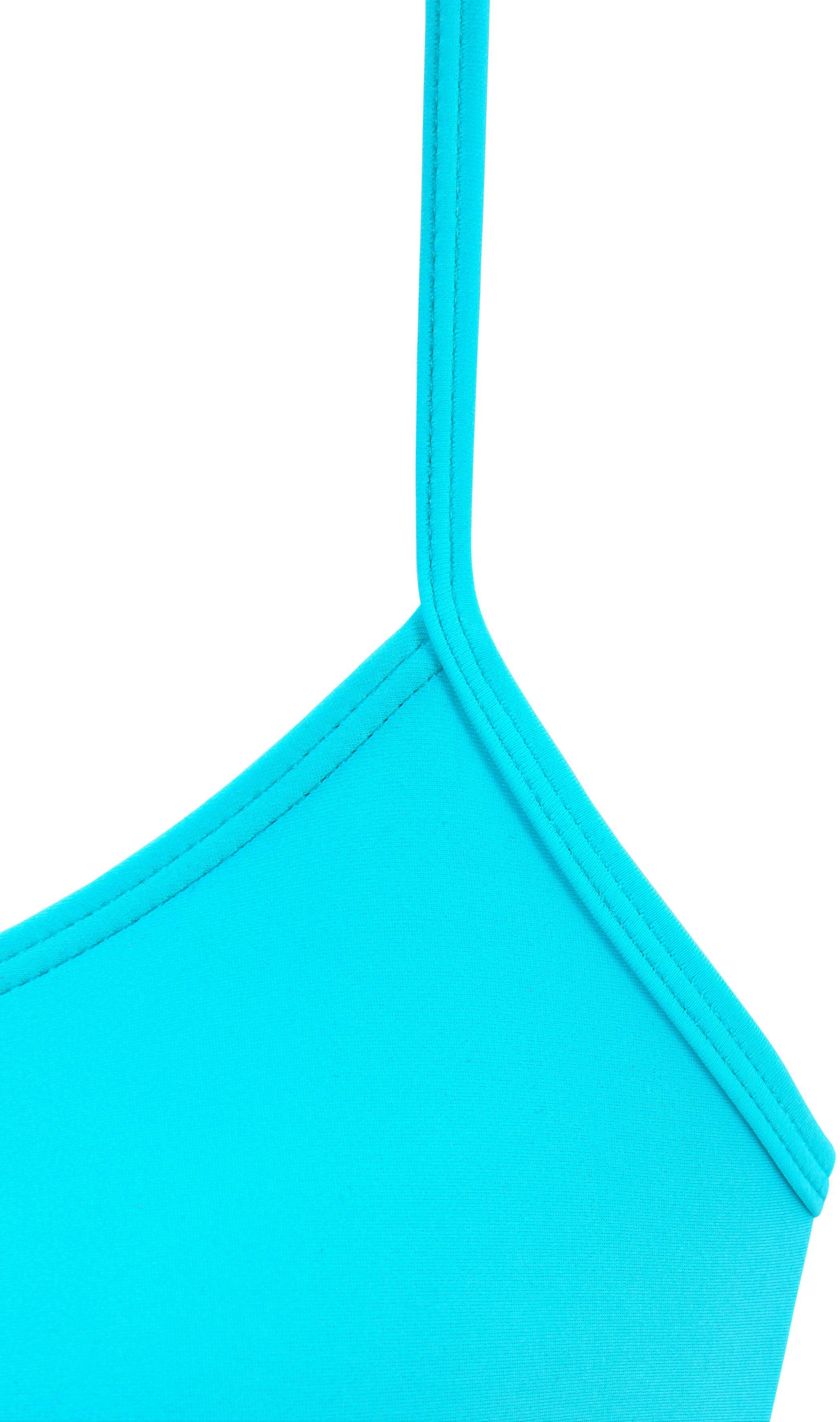 Badeanzug LASCANA, Damen, Gr. 40, N-Gr, blau (türkis, schwarz), Polyamid, Colorblocking, unifarben, Badeanzüge Badeanzug, Vordermieder für flacheren Bauch, verstellbare Träger