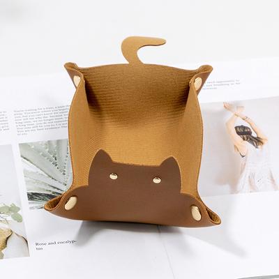 Discount Dollar Deals Creative Cat Shape PU Leather Storage Tray, Desktop Sundries Storage Box, Jewelry Organizer For Bedroom, Living Room brown