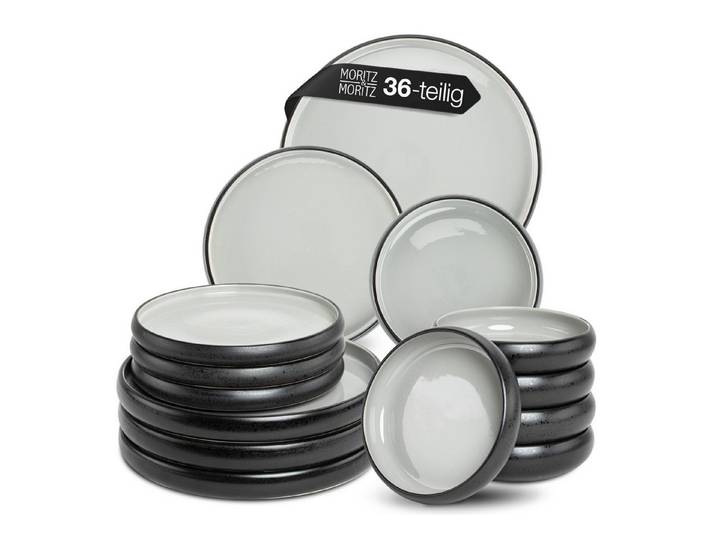 Moritz & Moritz Tafelservice SOLID UNI Geschirrset Grau (36-tlg), 12 Personen, Spülmaschinengeeignet