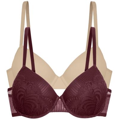 Halbschalen-BH DORINA "Emersyn", Damen, Gr. 70, Cup E, beige (rot, beige), Obermaterial: 64% Polyamid, 27% Polyester, 9% Elasthan, BHs, gepolsterte Cups, stützende Bügel