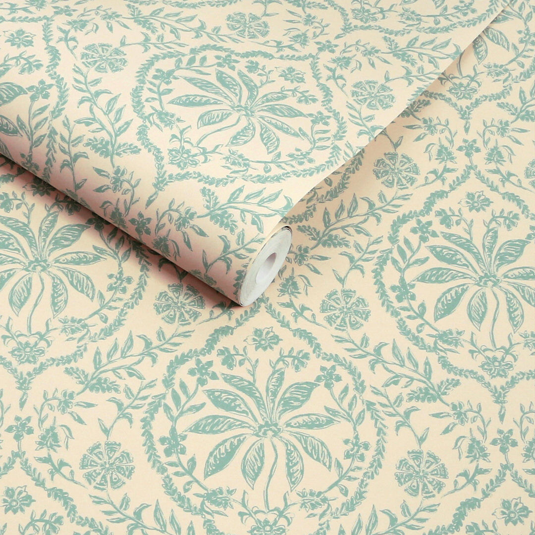 Joules Indienne Palm Cream/Duck Egg Blue Wallpaper Blue 1,000cm L