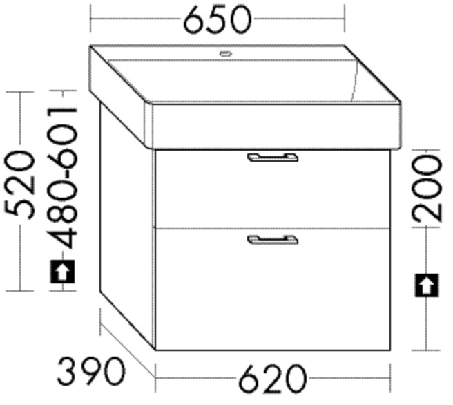 Burgbad Waschtischunterschrank System 30 Preisgruppe 4 Sana 520x620x390 Eiche Natur, WYKT062F6331 WYKT062F6331