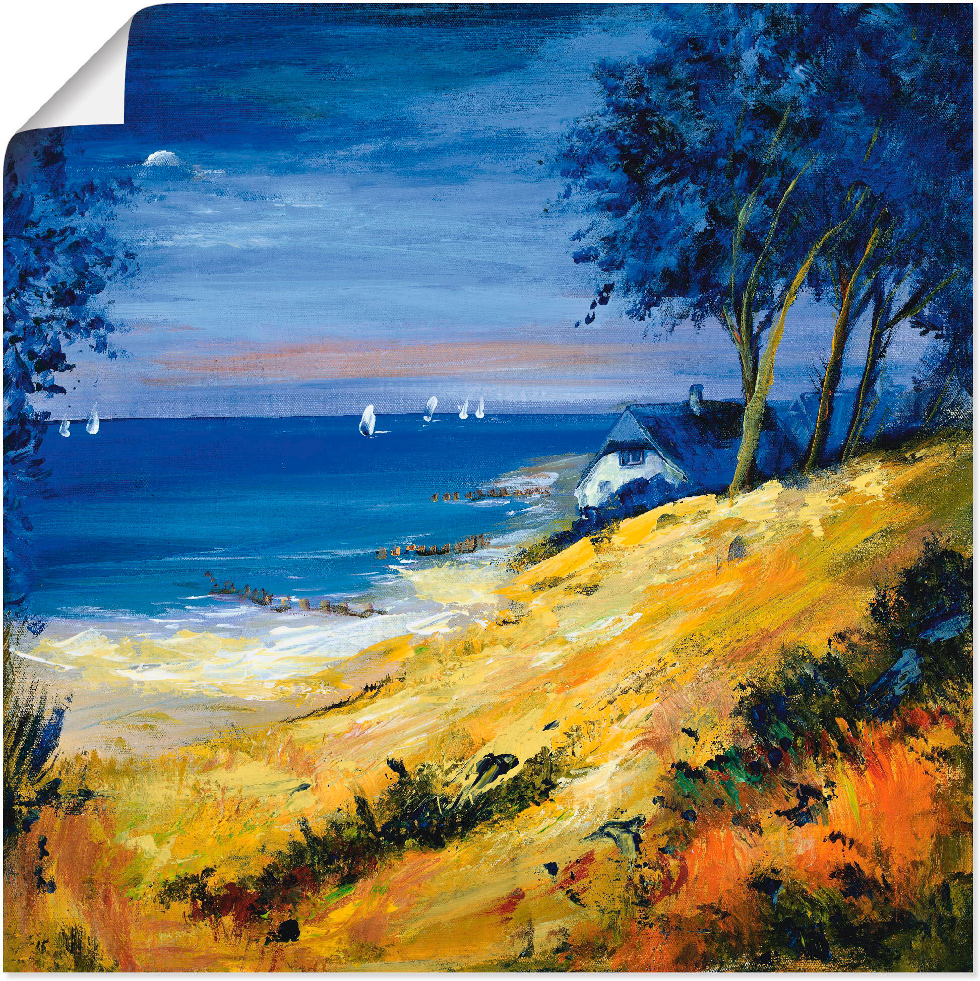 Poster ARTLAND "Das Meer zu Hause", lila (farbe bild(er): lila), B:50cm H:50cm, Bilder, Poster, ohne Rahmen farbe bild(er): lila B/H/T: 50cm x 50cm, Poster Gewässer quadratisch, 1 Stk.