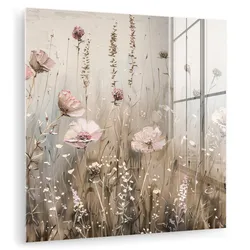 ACRYLGLASBILD Blumen - Rosa - Modern - Beige 90x90 cm