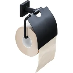 Bravat Quaruna WC-Papierhalter 753999 mit Deckel, zum Kleben oder Schrauben, schwarz matt