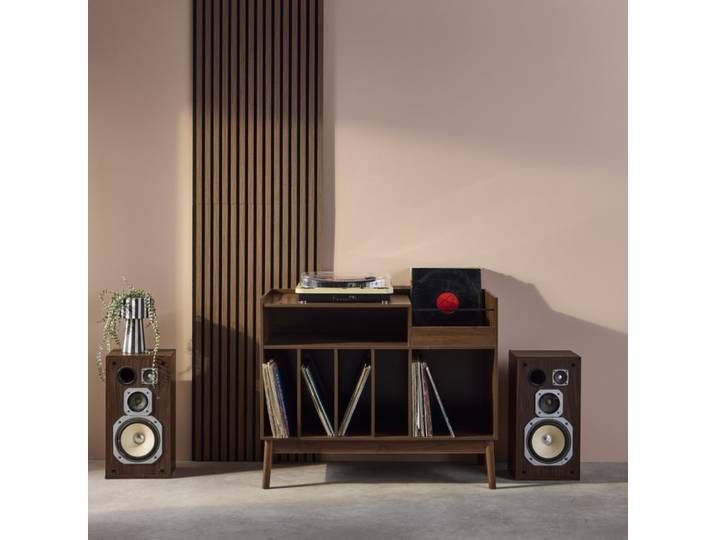 Meuble vinyle vintage en mdf effet bois de noyer, 100 cm