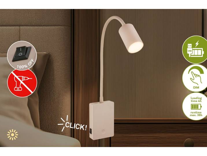 BRILONER LEUCHTEN LED Leselampe SMOOTH , weiß (beige), 1, H: 51cm, 1 Stk., Leuchten, 7x51x4,5 cm, Schlafzimmer, Kinderzimmer, LED Leselampe