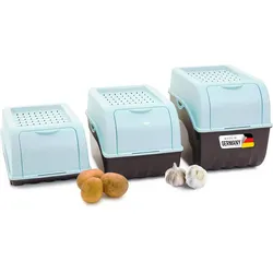 Kartoffel Aufbewahrungsboxen Set   3,5L + 5L + 9L   TÜRKIS   Kartoffelboxen   Gemüseboxen stapelbar Zwiebelboxen Kartoffelkörbe Obstbehälter Kartoffelkisten Frischhaltedosen