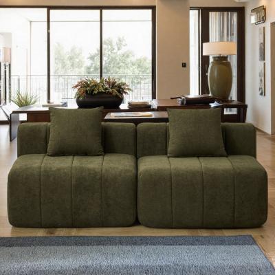 "65"" Chenille Modular Sofa with Piano Key Seat Design and 2 Pillows"