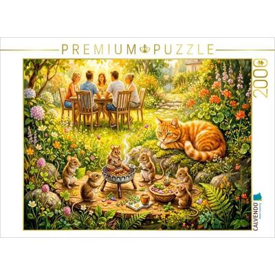 CALVENDO Puzzle Mäuse feiern verstecktes Grillfest mit Katze und sommerlicher Gartenidylle | 2000 Teile Lege-Größe 90 × 67 cm Foto-Puzzle für
