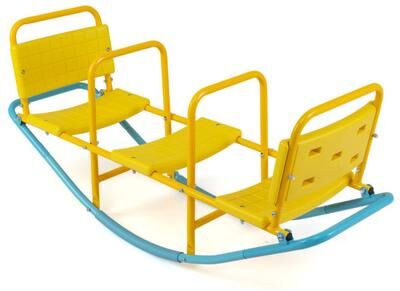 Costway 3-Person Outdoor Rocking Teeter Totter for Kids Heavy Duty Metal Seesaw-Yellow