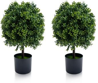 Garvee 2 Pack 20 Inch Artificial Boxwood Topiary with Fruit Dark Green