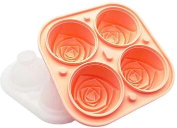 Inspired Living 3D Rose Ice Cube Tray 4 Cavity Silicone Ice Mold For Flower Shaped Ice Cubes, Cocktails & Whiskey pink