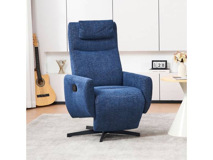 VUENOR Fauteuil relax pivotant 53 5x71x110 cm bleu – chenille repose-pieds