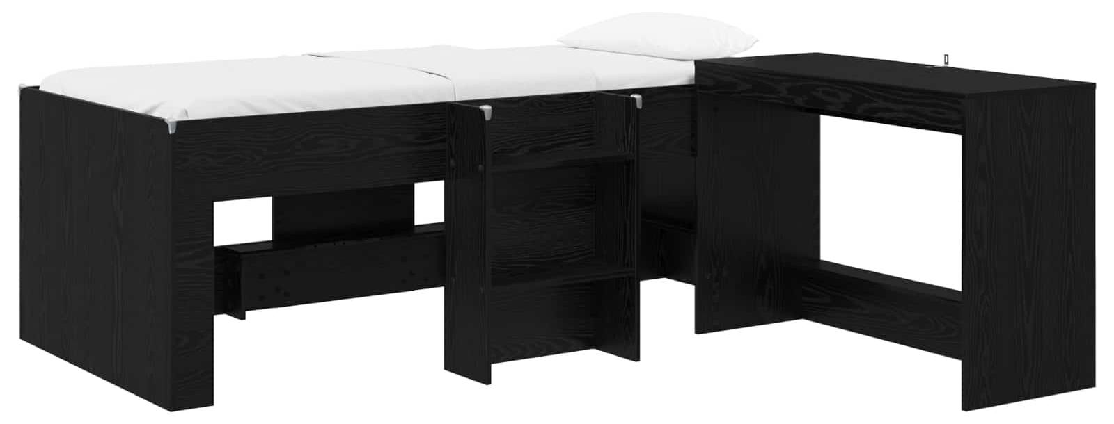Hochbett mit Schreibtisch für Kinder Schwarz Eichen-Optik
