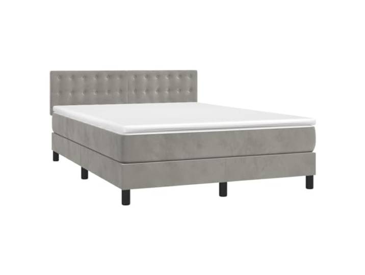 vidaXL Boxspringbett mit Matratze Hellgrau 140x200 cm Samt