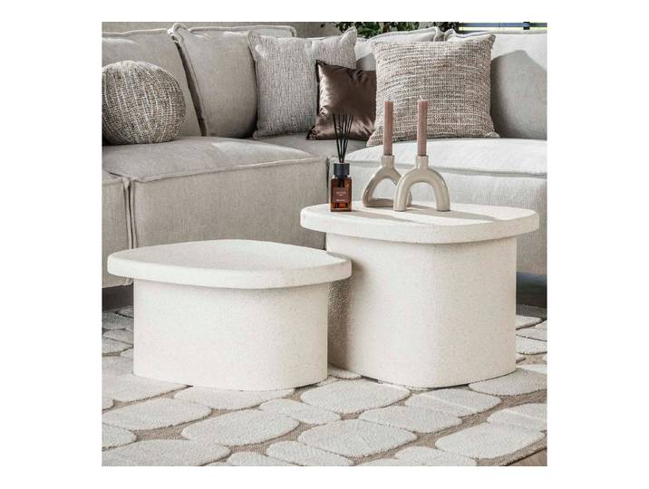 alesvelt Couchtisch Set STONE ORGANICO 2-teilige Kiesel-Satztische aus Marmor-Verbundstoff (2er-Set), 57x44x40cm, 57x44x30cm