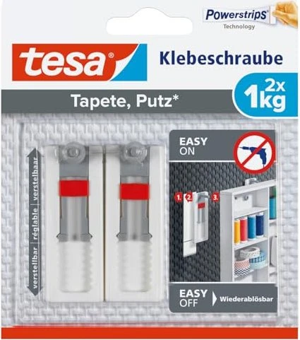 tesa Powerstrips Klebeschraube für Tapete/Putz, weiß