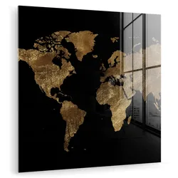 ACRYLGLASBILD Weltkarte - Gold - Luxus - Erde - Schwarz 50x50 cm