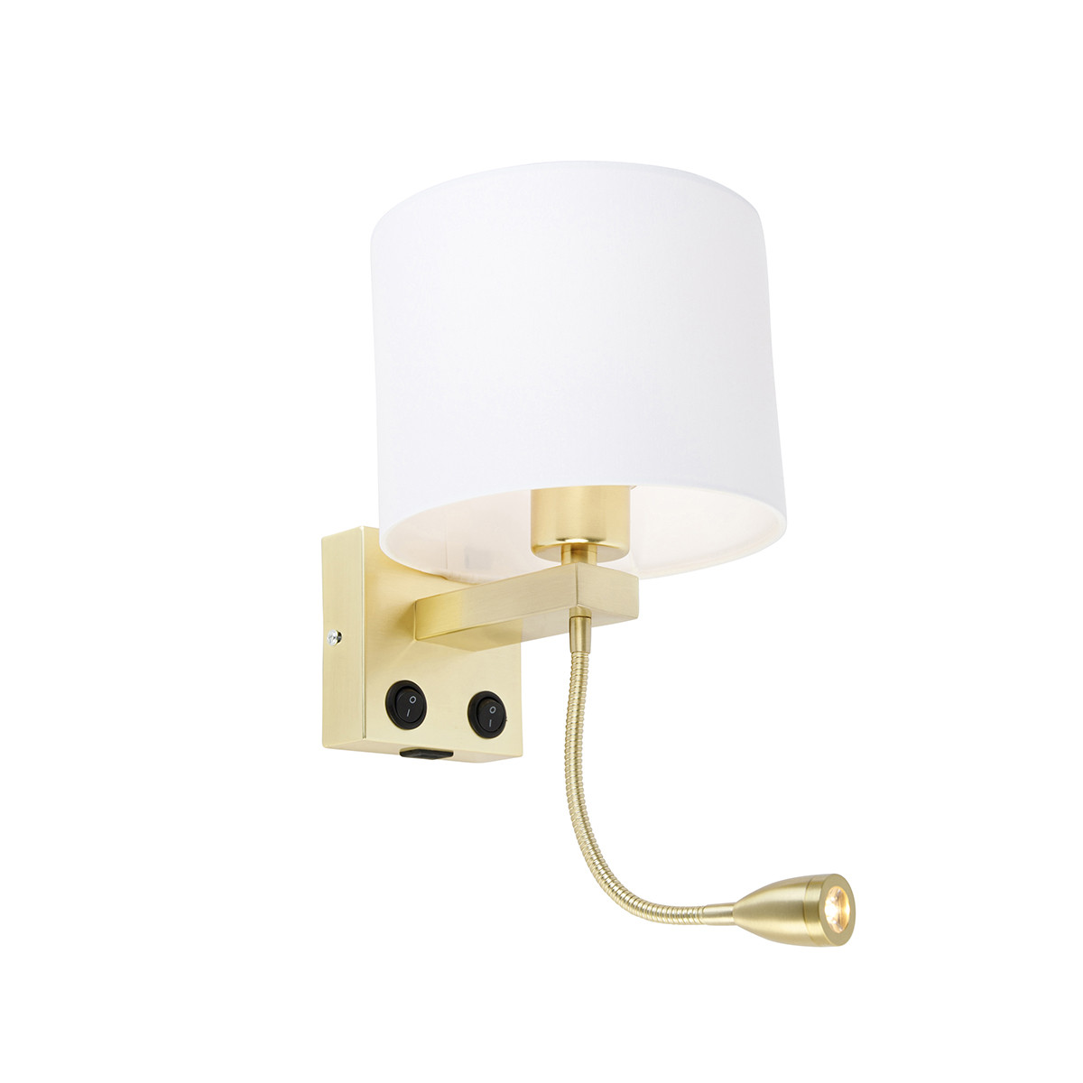 Qazqa Wandlamp Brescia Combi - Goud/Messing met Witte Kap en USB-poort