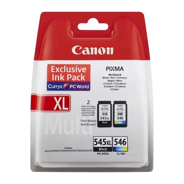 Canon PG-545XL en CL-546 Inktcartridges Combo Pack voor Canon Pixma, Zwart en Multicolor