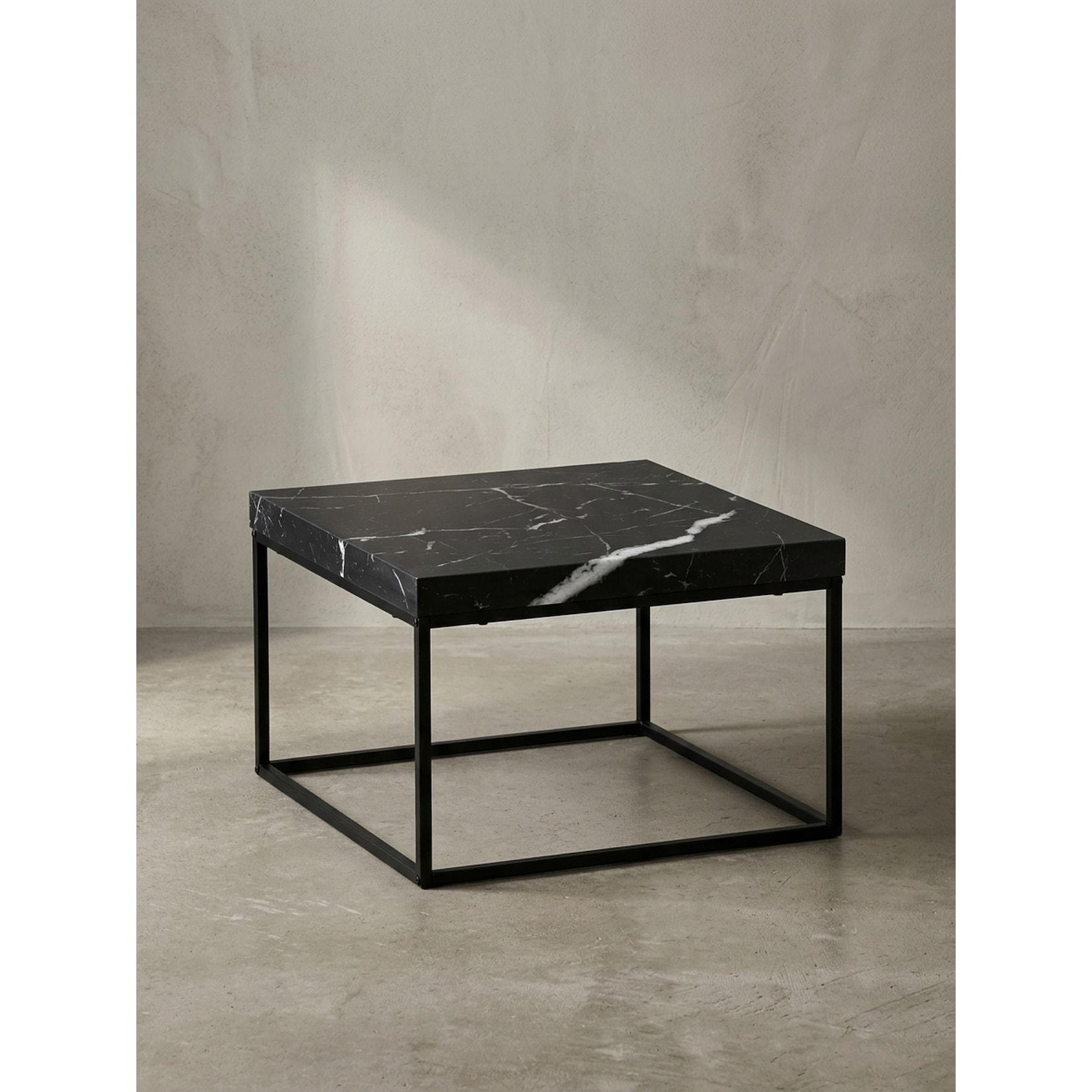Couchtisch in Stein-Optik mit Metallbeinen im modernen Design, Schwarz 60x60x38 cm