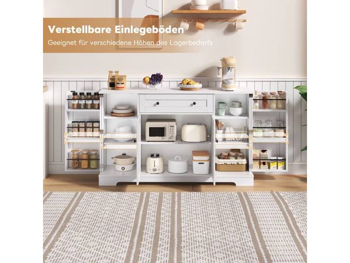 Buffet de cuisine multifonctionnel - 138 cm Sideboard avec tiroir portes d'étagères & étagères réglables - Design moderne avec