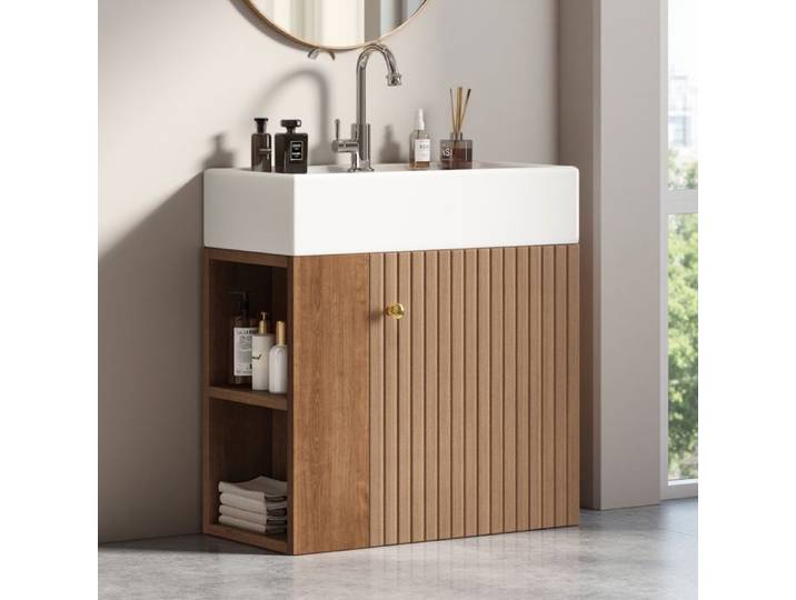 Meuble Vasque Salle de Bains 55 cm Meuble Sous-Vasque Suspendu Blanc Petit Meuble pour Salle d'Eau
