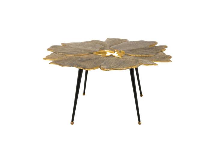 Table basse en aluminium doré et pieds en fer noirs 95x47x90cm