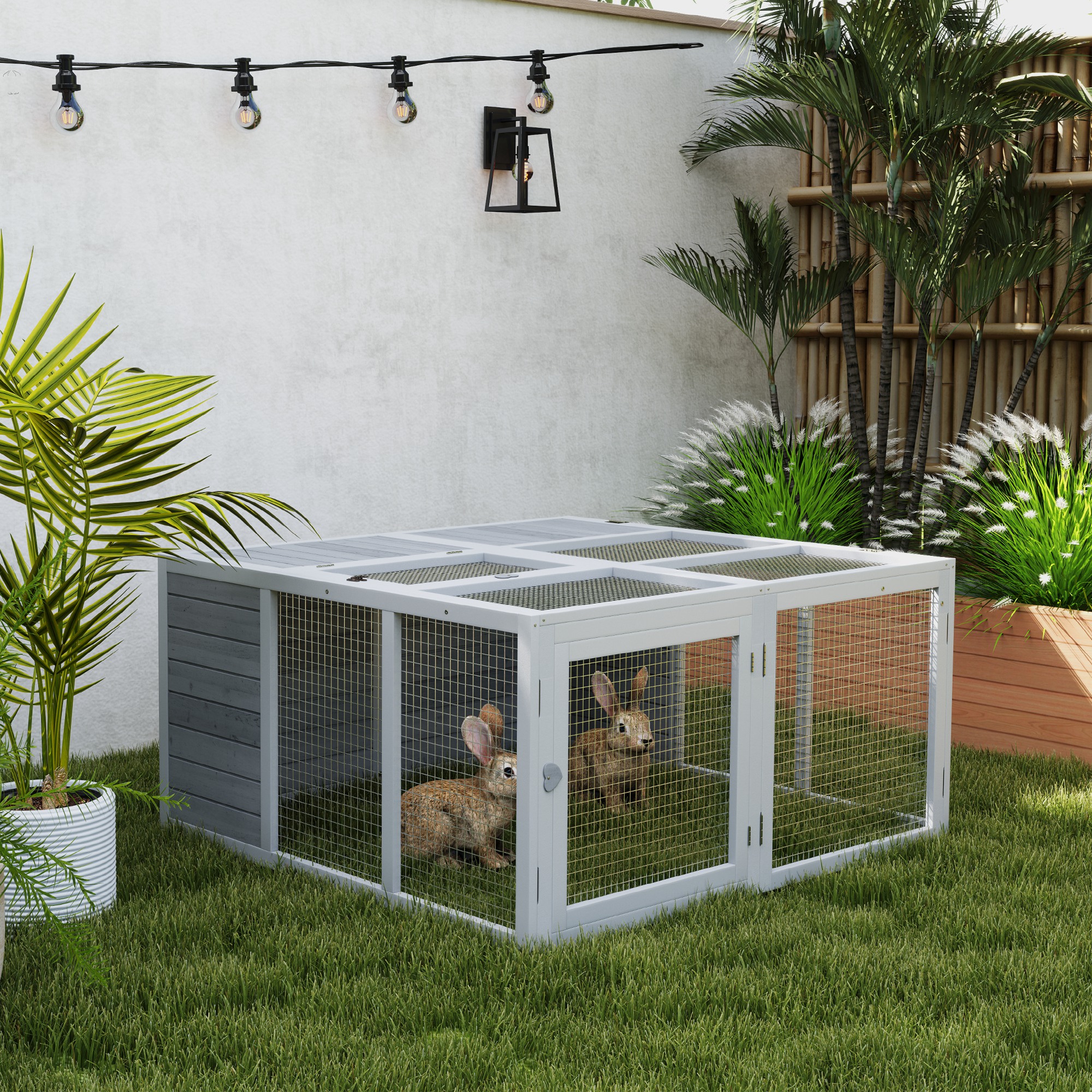 Pawhut Gabbia per Piccoli Animali, Coniglio Stall, Costruzione in Legno, Pieghevole, per Interni ed Esterni, Grigio Chiaro   Aosom Italy