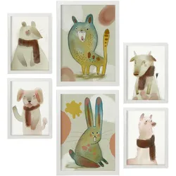 POSTER Set Mit 6 Hasen Und Welpen 1 In Tiere Zusammenfassungen A3 & A4 Weißer Rahmen