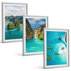 BILDER SET 3er Set - 40x60 cm Silberner Rahmen - Tropische Inseln, türkisfarbenes Wasser