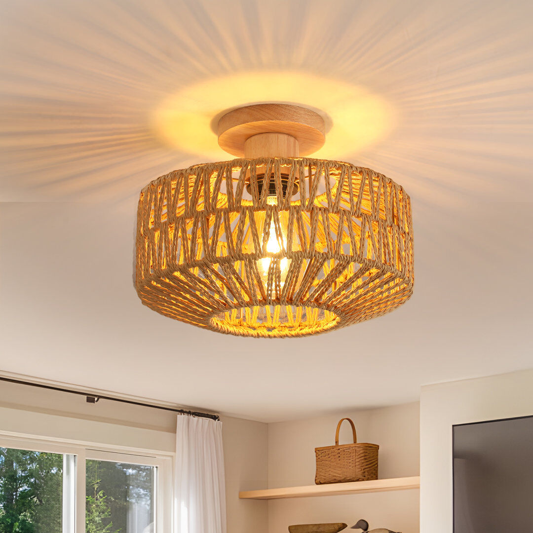 Bay Isle Home 30Cm Elegant Rattan Flush Mount Tan