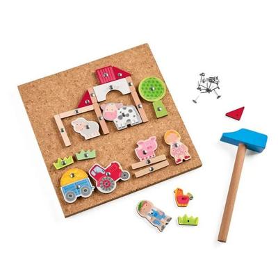 HABA 2013378001 - Hammer-Nagelspiel Bauernhof, 58-teilig, Lernspiel