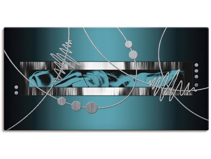 Wandbild ARTLAND Silber abstrakt auf petrol , blau (farbe bild(er): blau), B:150cm H:75cm, Bilder, Wandbild, als Alubild, Leinwandbild, Poster in verschied. Grössen