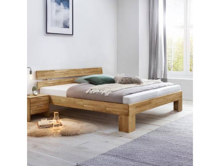 HOMELIV. Massivholzbett Kanata Komfort Wildeiche Massivholz 160x200 cm rustikal