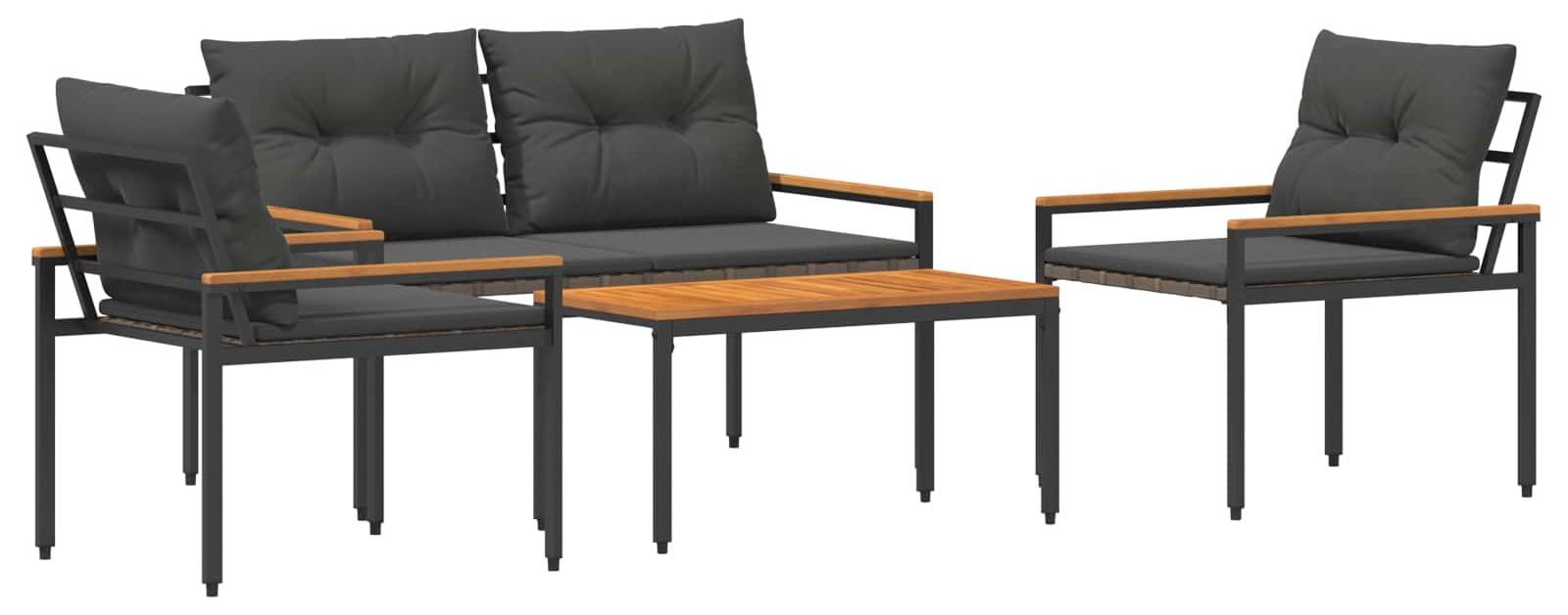 Gartenmöbel-Set, 4 Stück, dunkelgrau, aus synthetischem Rattan