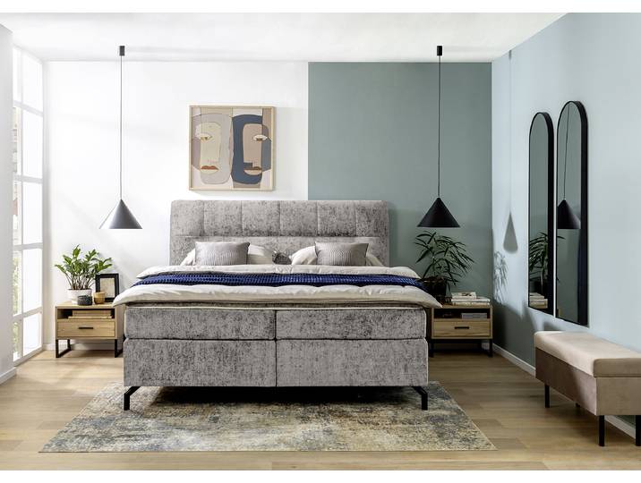 Boxspringbett Plumas 180 x 200cm Chenille Ova Grau H2