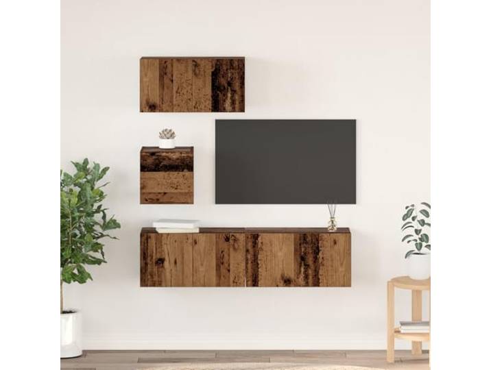 HEFZGDB Wandmontierter Stauraumschrank mit Tür 4 Stück im Altholz-Look 60x30x30 cm - Moderner Aufbewahrungsschrank für Wohnzimmer mit minimalistischem Design und reversiblen