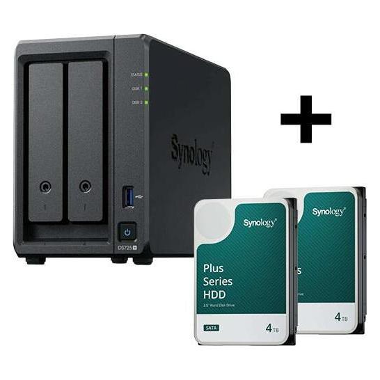 Synology Disk Station DS725+ NAS-Server + Plus 3.5"" SATA 6Gb/s Festplatte 8 TB (2 x 4TB) (2 x 4 TB) (2x HAT3300-4T + DS725+)
