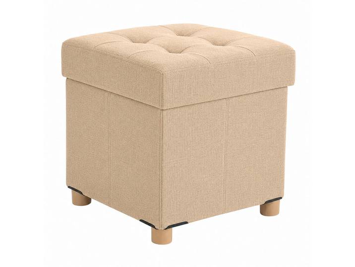 Relaxdays Hocker Creme mit Stauraum, Textil, Holzwerkstoff, 38x38x38 cm, Wohnzimmer, Sessel, Hocker, Sitzhocker