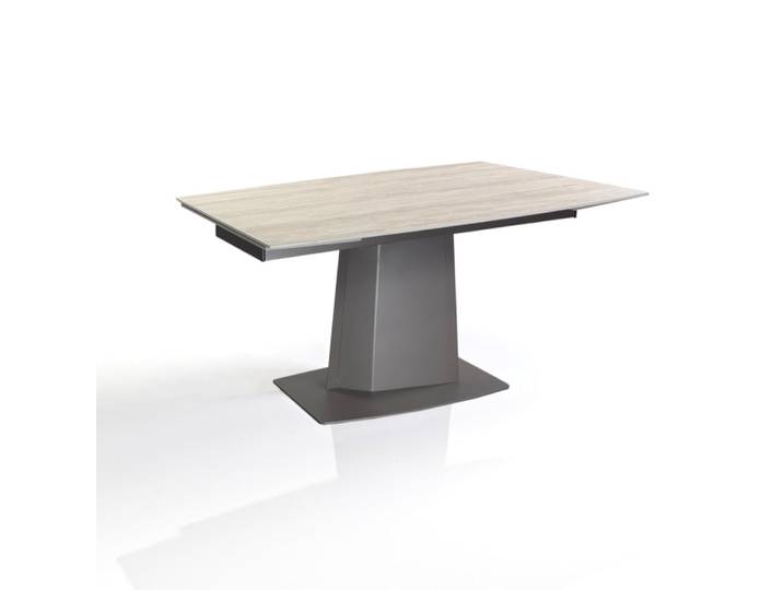 Table extensible céramique/métal travertin-platine 77x89x140-200
