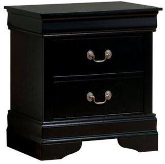 Benjara Lezy Nightstand, 2 Drawers, Nickel Pulls, Louis Philippe Black