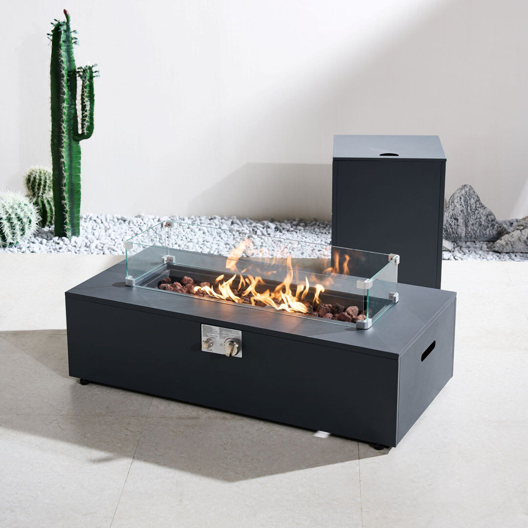 MIMO Gas Fire Pit Table Set with Storage Grey 30cm H X 107cm W X 50.5cm D