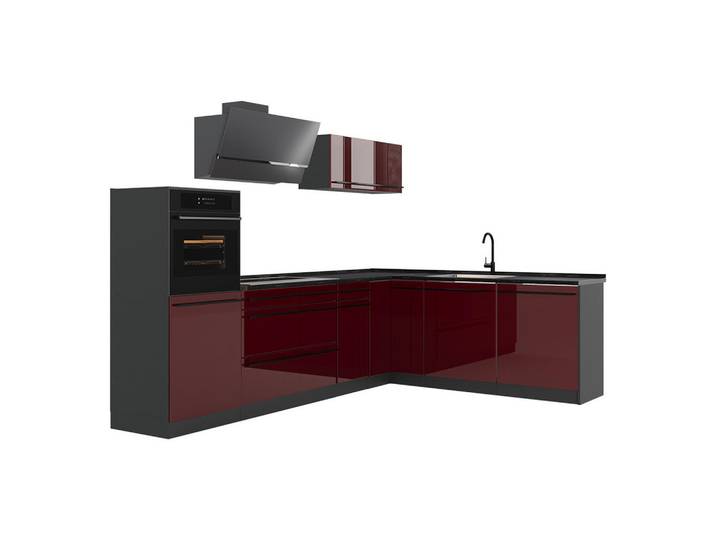 Vicco Eckküche R-Line, Rot Hochglanz/Anthrazit, 287 x cm Arbeitsplatte Anthrazit, Rot, Anthrazit, Formgebogen, 287x206.8x60 cm, Küchen, Küchenzeilen & Küchenblöcke, Eckküchen, Eckküchen ohne Geräte