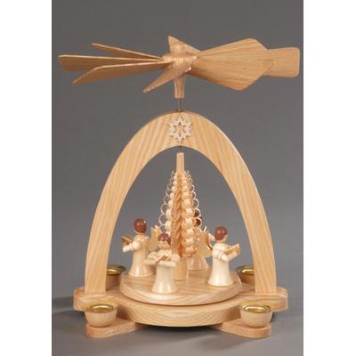 Weihnachtspyramide ALBIN PREISSLER "4 Engel mit Spanbaum, Handwerkskunst aus dem Erzgebirge", beige (natur), B:13cm H:20cm T:17cm, Holz teilmassiv, Weihnachtspyramiden, Weihnachtspyramide, Weihnachtsdeko aus Holz