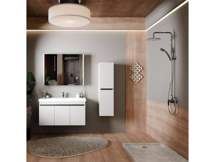 Meuble de salle de bain Venus 100 cm – Ensemble 3 pièces anthracite avec vasque céramique armoire miroir