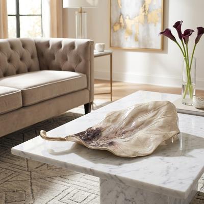Sagebrook Home Metal Aluminum Leaf-Shaped Tray with Sculpted Design
