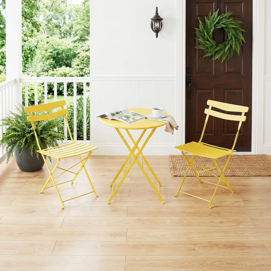 Dakota Fields 2 - Person Steel Patio Dining Set Round Table Yellow 2